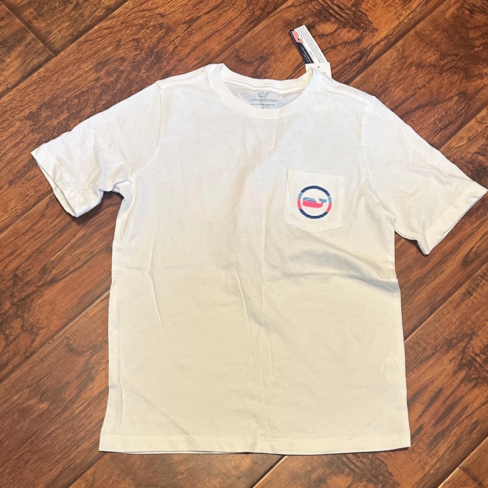 Vineyard Vines Kids White Tee with Logo Pocket